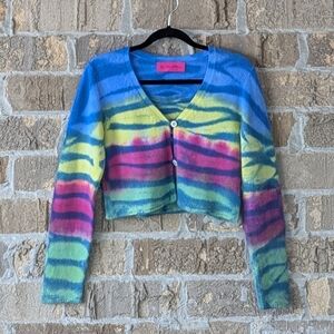 The Elder Statesman 100% Cashmere Multicolor Frank Cardigan XS Rainbow Neon